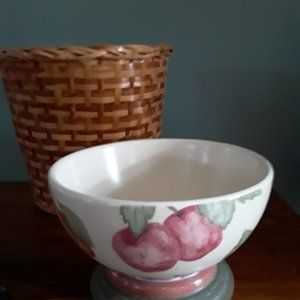 Infinia Stoneware Pedestal Fruit Bowl with Fruit Motif